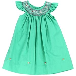 Green Bishop Smocking Dress. Toddler Girls Spring Vintage Bishop Dress.